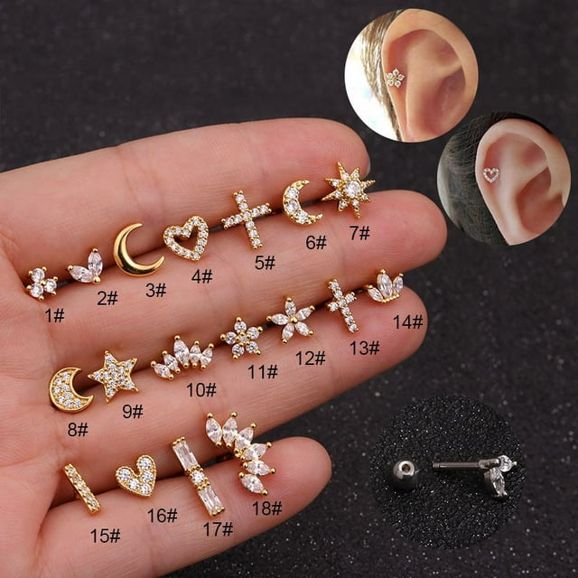 Pendientes de moda con forma de bola y tornillo para oreja, piercing, joyería, acero inoxidable, titanio, acero, microincrustaciones, circonita, corona