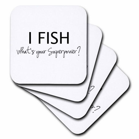 3dRose I Fish - Whats your Superpower - funny fishing love gift for fisherman, Soft Coasters, set of 8