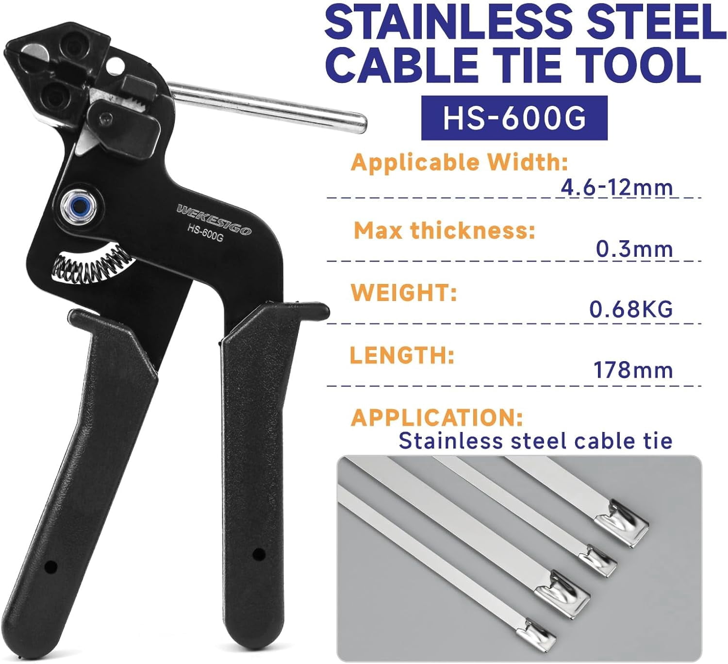 Stainless steel tie gun-heavy duty tie fastening tool, with tensioning and cutting functions, ideal for industrial, automotive, and home use