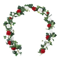 240Cm Red-White Multi-Headed Artificial Rose Vine: Silk Flower Garland for Wall, Wedding, or Home Decor – Realistic Hanging Decoration for Living Room, Garden, or Vase Display