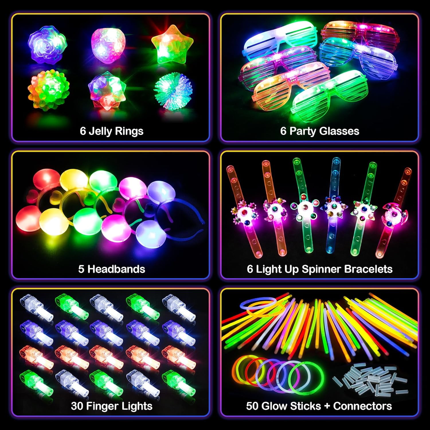 Mocoosy 103PCS Glow in the Dark Party Supplies Light Up Toys Dance Party Favors for Kids, Carnival Neon Toys Bulk Party Pack With Glow Sticks, Glasses, LED Bracelets, Finger Lights, Ring, Headbands