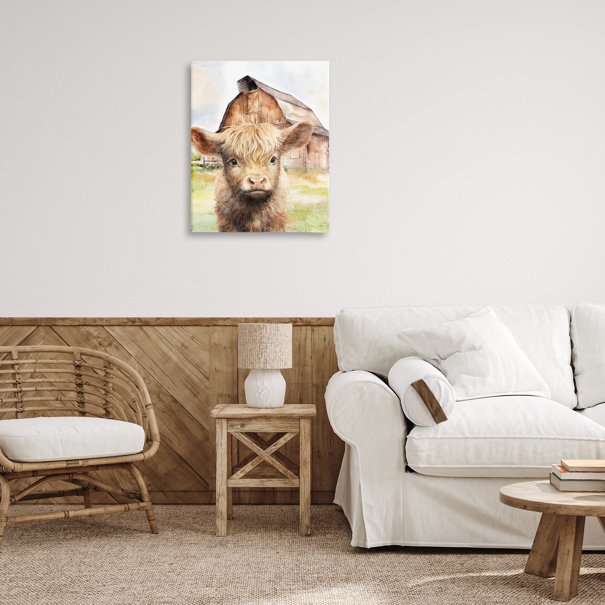 Stupell Industries Cattle Little at Farm Animals Painting Wrapped Canvas Art Print Wall Art, 24 x 30
