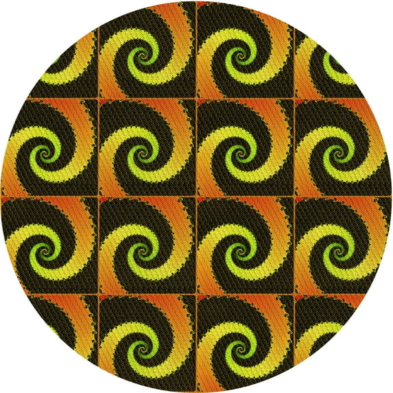 Ahgly Company Machine Washable Indoor Round Transitional Black Brown Area Rugs, 4' Round