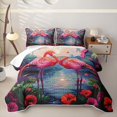 thumbnail image 2 of jejeloiu Pink Tropical Flamingo Quilt King Kids,Wild Bird Monsters Leaf King Coverlet Set,3 Pieces, 2 of 7