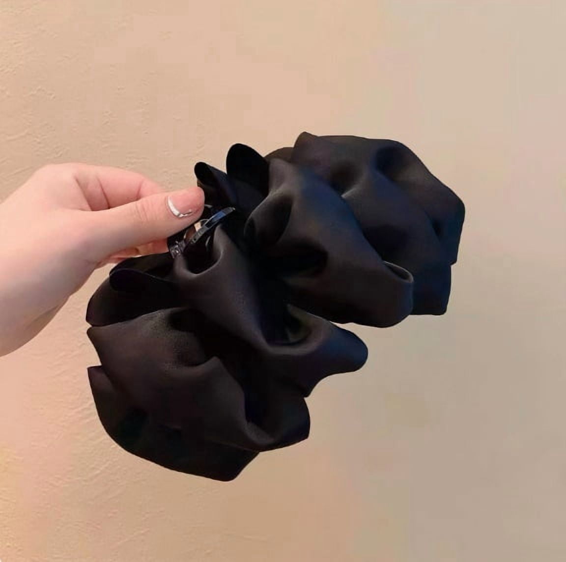 2 Pack Large Satin Pleated Shark Clips - Strong Grip for Thick Hair, Elegant Design for Everyday Use