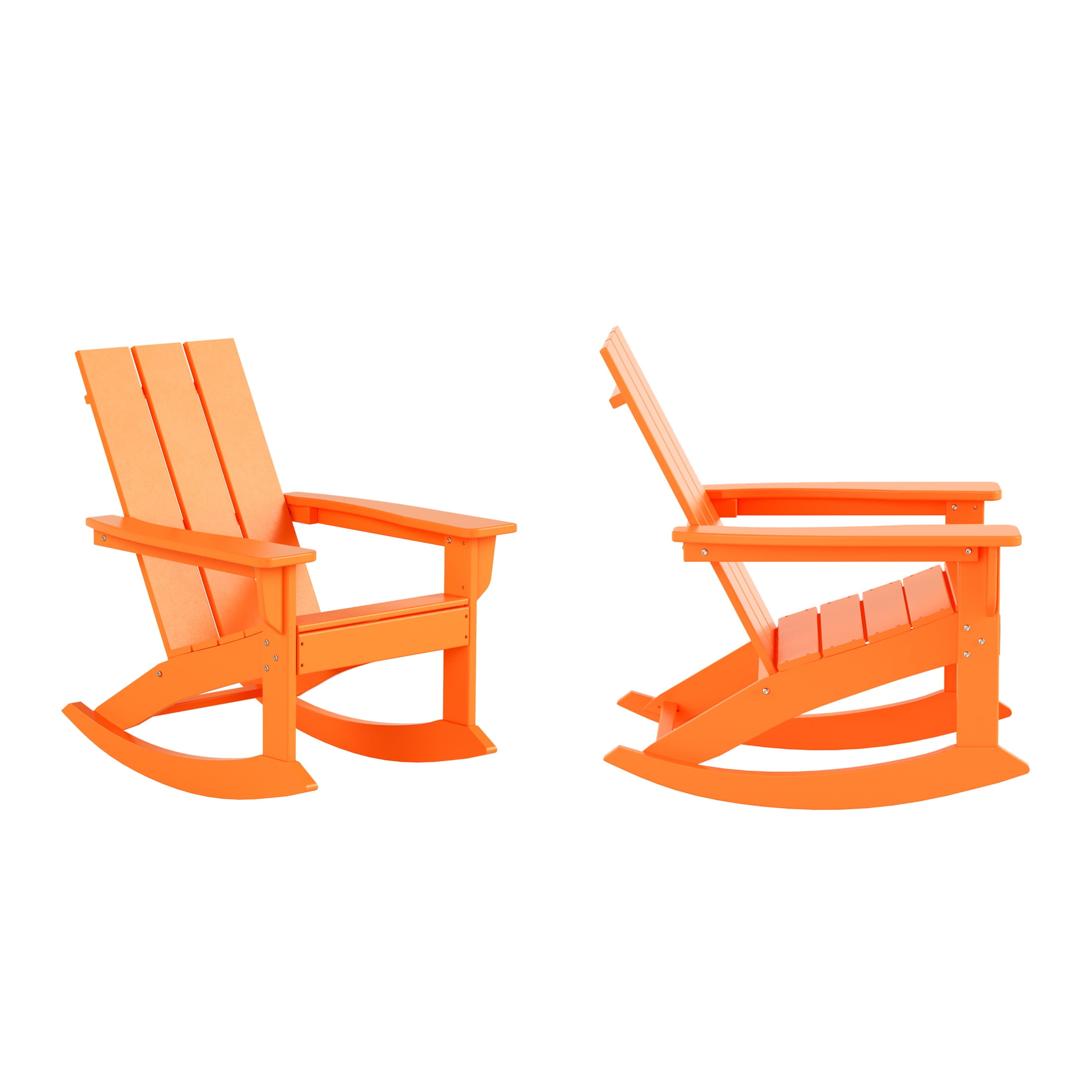 GARDEN Set of 2 Modern Plastic Outdoor Rocking Chairs for Patio Porch, Orange
