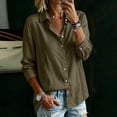 thumbnail image 2 of Yyeselk Womens Cotton Linen Button Down Collared Shirts 3/4 Sleeve Lightweight Cuban Guayabera Shirt Relaxed Fit Beach Vacation Tops Army Green S, 2 of 5