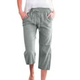 thumbnail image 2 of Petite Capris for Women with Pockets 2026 Summer Drawstring Elastic High Waist Casual Capris Straight Wide Leg Cotton Linen Pants Mint Green S, 2 of 5