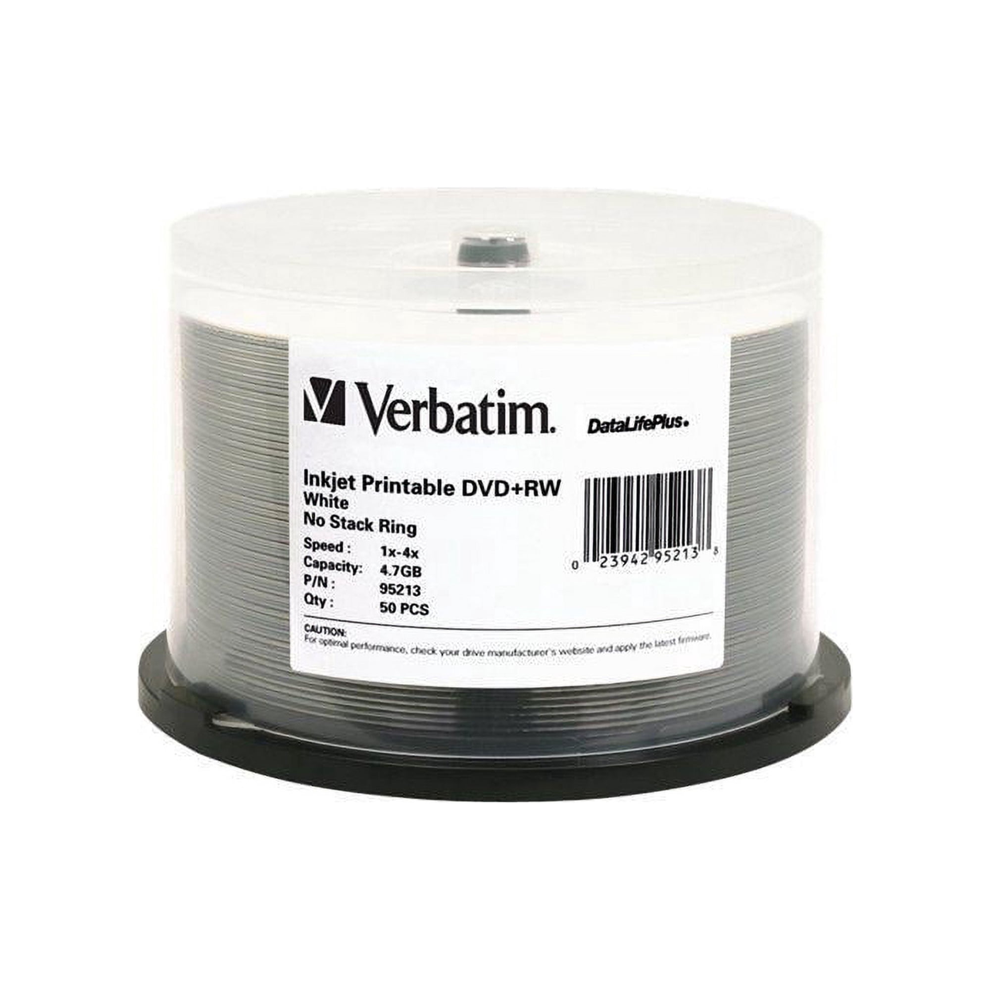 Verbatim DVD+RW 4.7GB 4X DataLifePlus White Inkjet Printable - 50pk Spindle - TAA Compliant