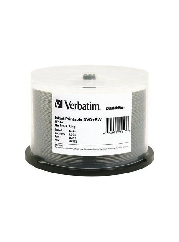 Verbatim 95213 Verbatim DVD+RW 4.7GB 4X DataLifePlus White Inkjet Printable - 50pk Spindle - 4.7GB - 50 Pack