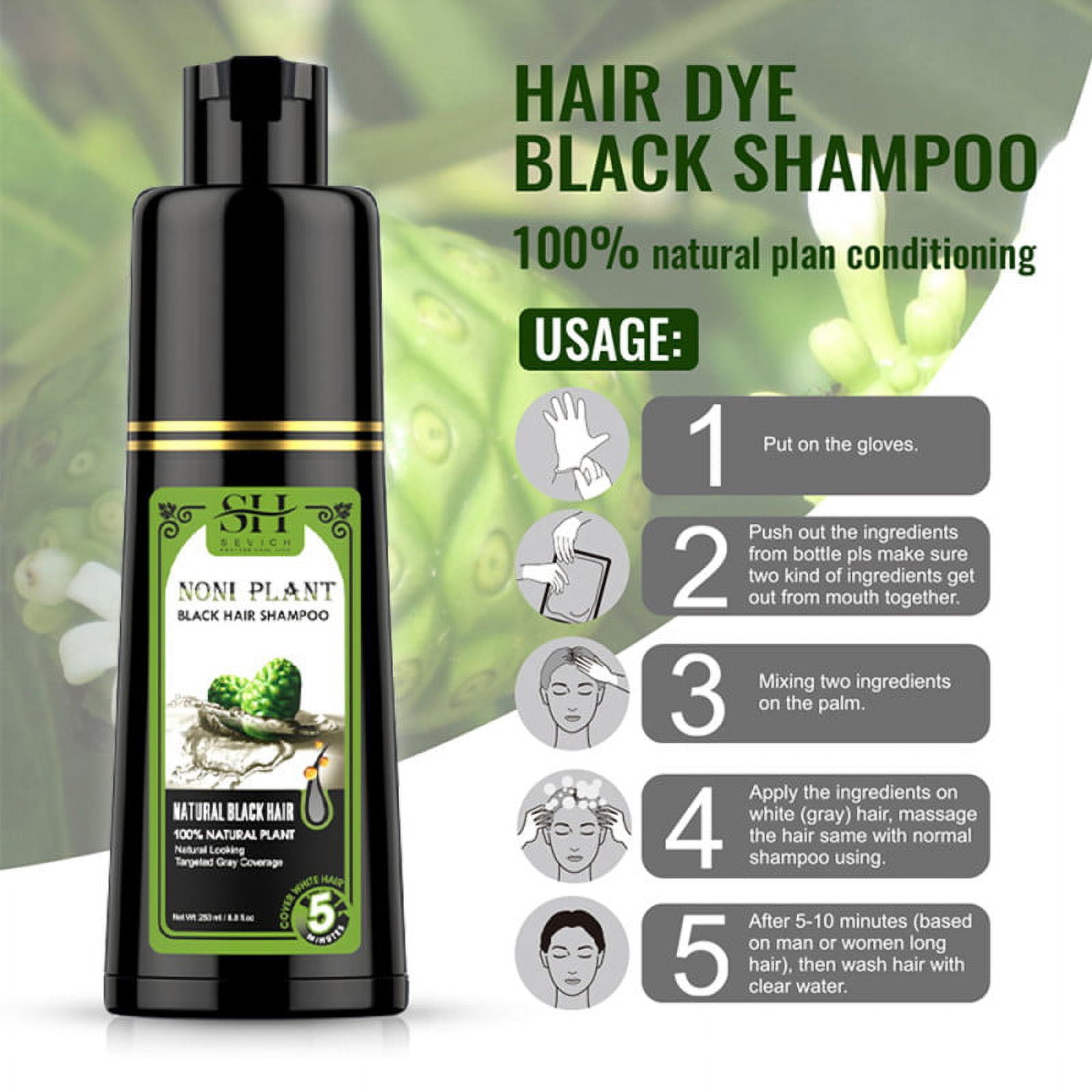 Hiroke Instant Black Hair Dye Shampoo for Grey , Natural Instant Hair Dye Hair Shampoo 250mlBlack