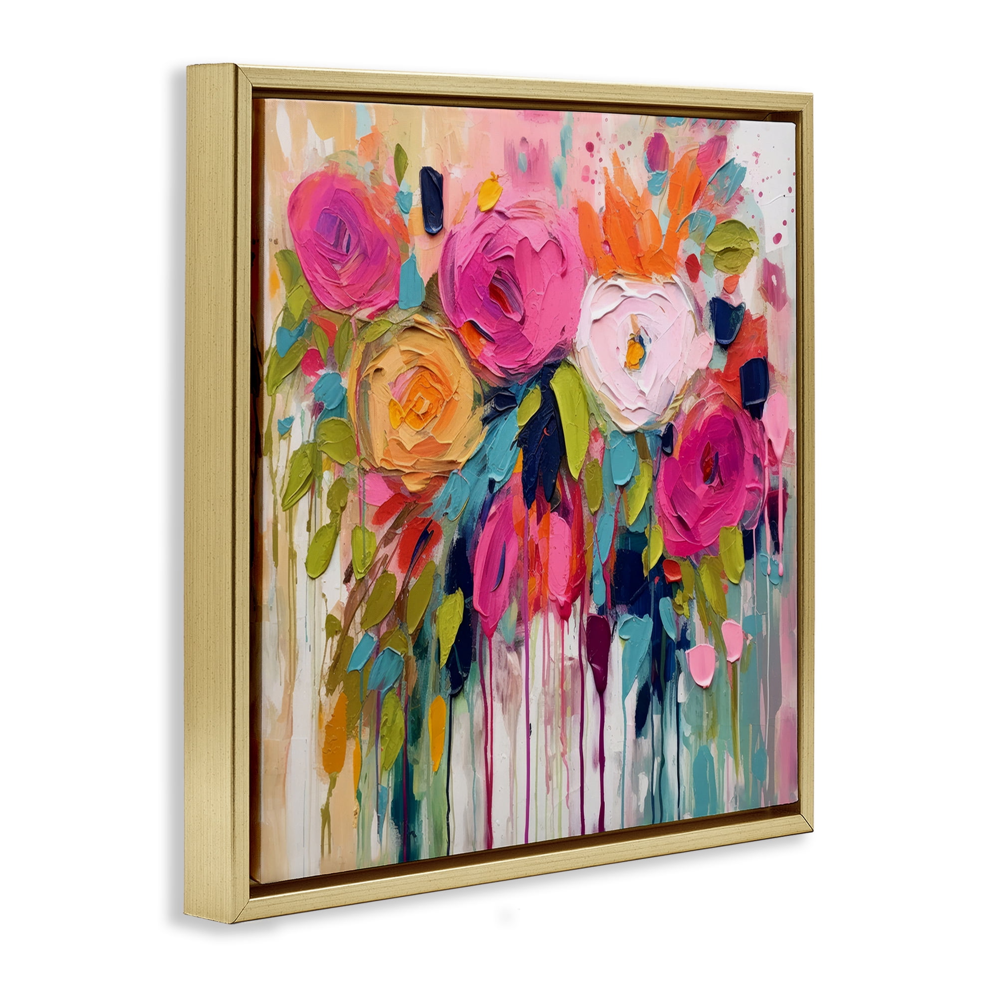 Stupell Industries Urban Paint Bouquet Botanical & Floral Painting Gold Floater Framed Art Print Wall Art, 25 x 25