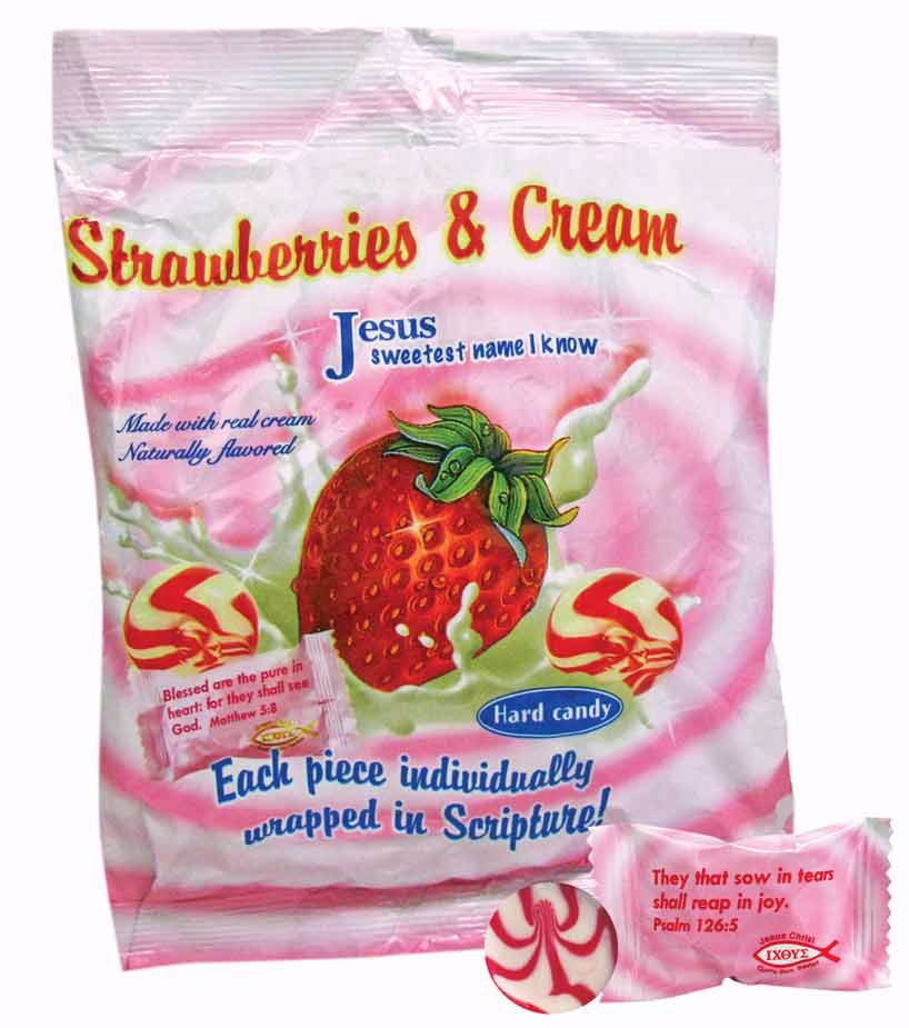 Scripture Candy, Strawberry & Cream Hard Candy Bag, 5.5 Ounce, 25