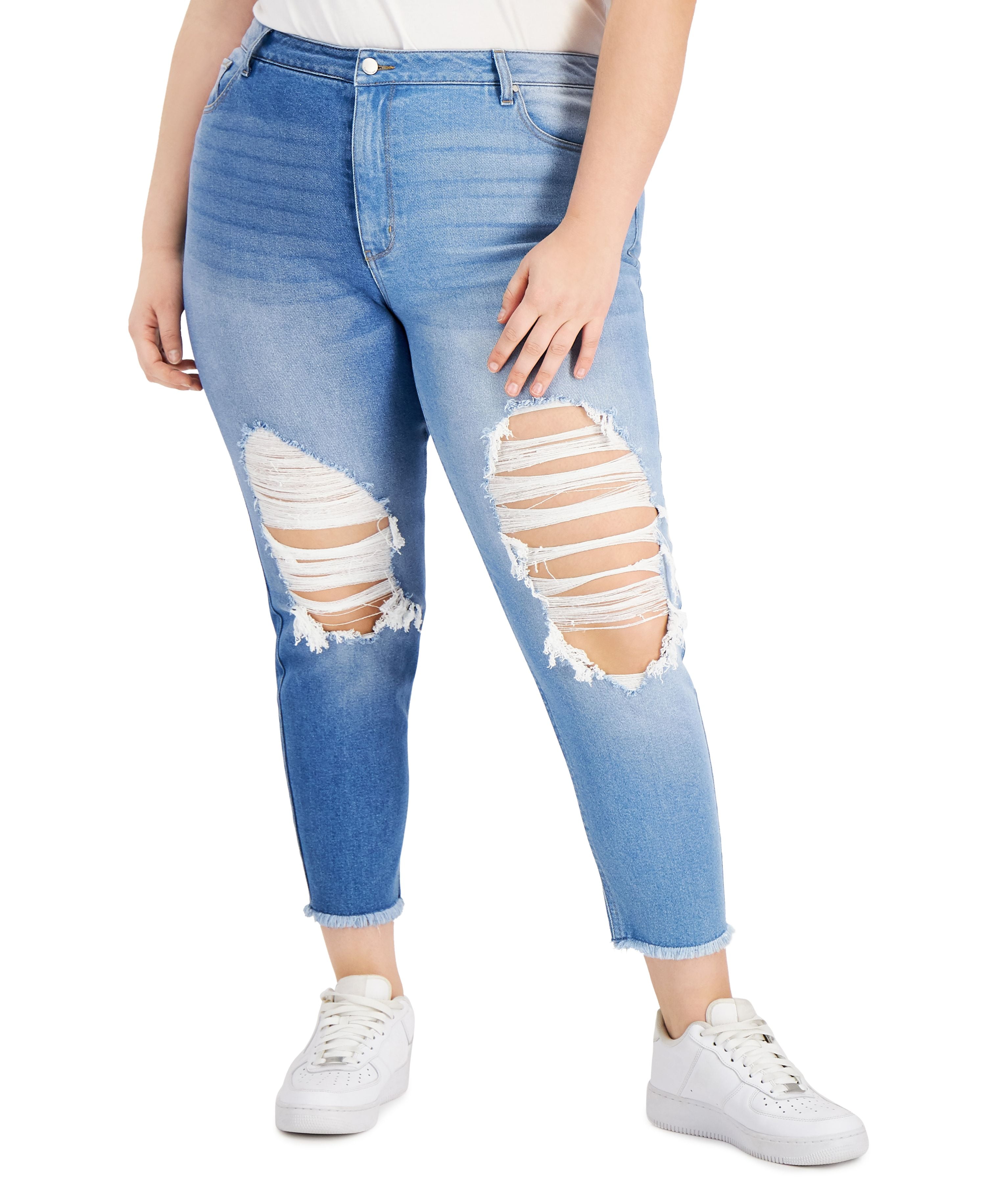 White Mark Women's Plus Size Leopard Print Denim Jeans