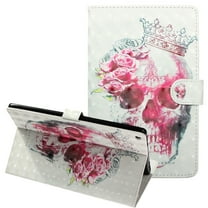 Fire HD 10 Case 2017 7th Generation, Allytech PU Leather 3D Pattern Folio Stand Smart Cover Auto Sleep Wake Shockproof Cards Holder Wallet Case for Amazon Kindle Fire HD 10 2017/2015, Crown Skull