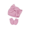 thumbnail image 3 of Janrevotw Baby Hat And Mittens Set Brimless Pee Wee Hat Bow Knit Baby Hat Newborn Hat Scratch Free Mittens Set, 3 of 5