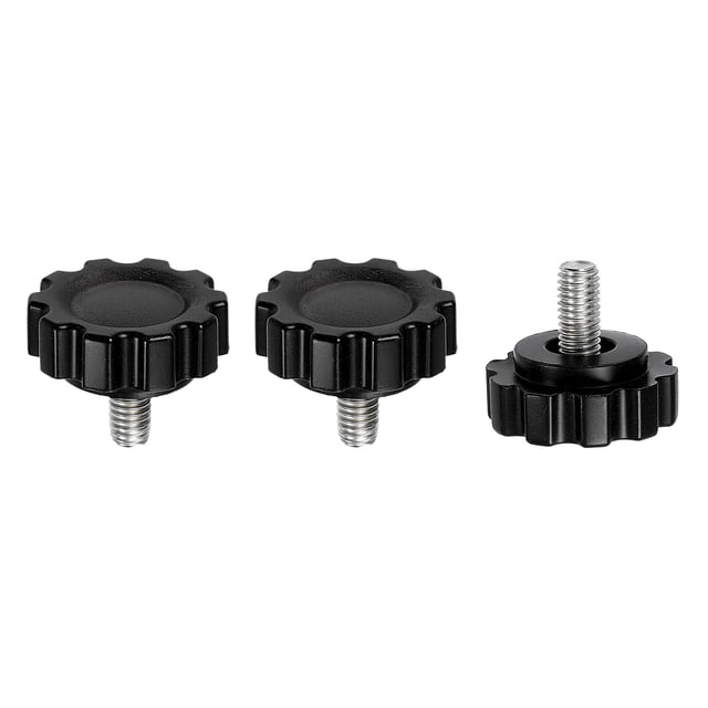 Uxcell 3 Pcs Perillas Estriadas Manijas de Sujeción M5 x 10mm Rosca Métrica Macho de Acero al Carbono Tornillos de Apriete a Mano Perilla de Estudio Tornillos para Plantillas de Carpintería, Negro