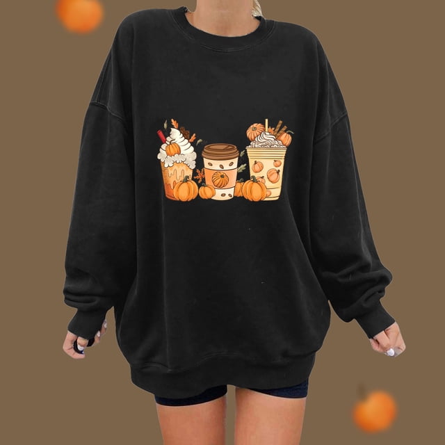 Jienlioq Hauts pour Femmes Liquidation Femmes Classique Imprimé d'Halloween Col Rond Manches Longues Chandail Ample Hauts