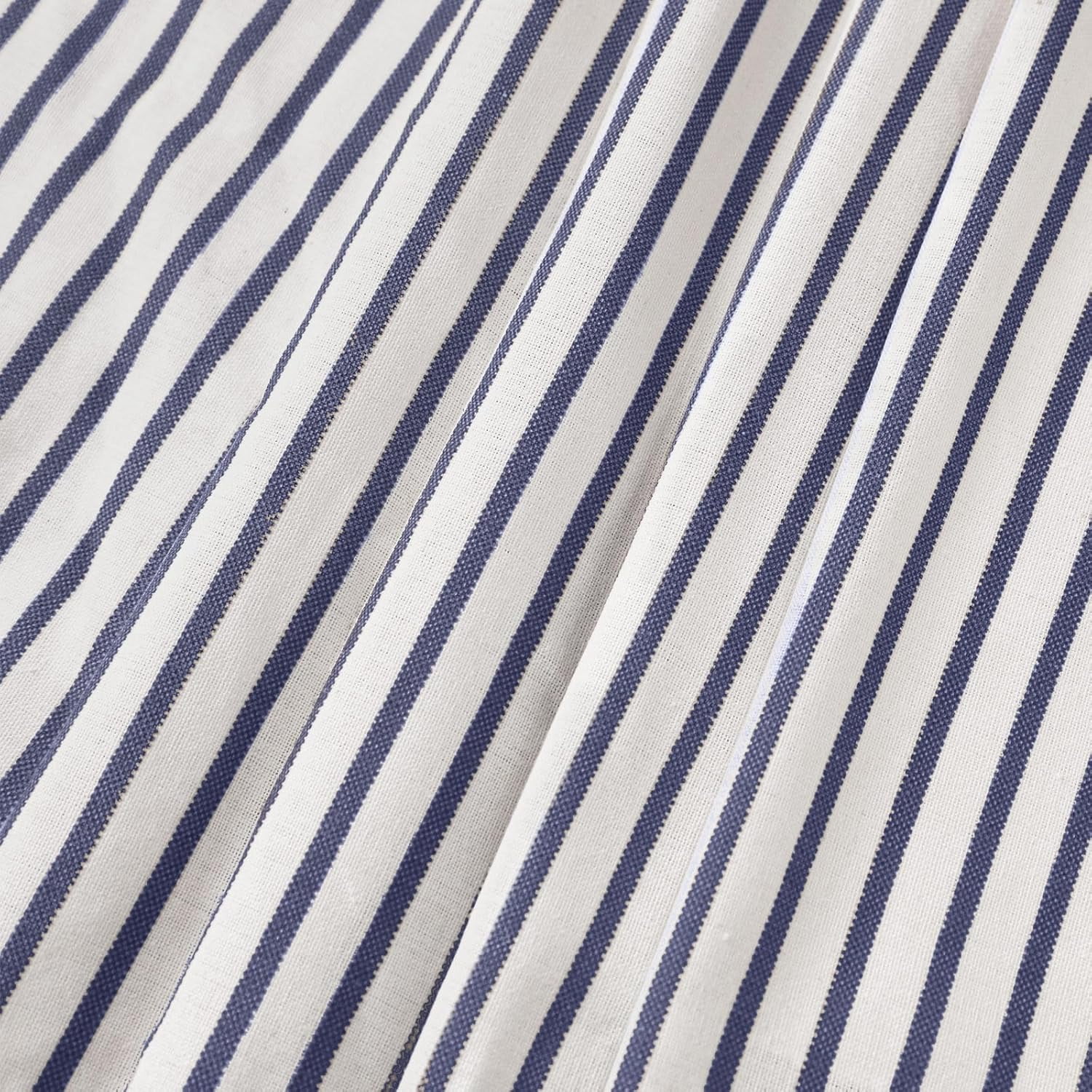 Psoiuetr Linen Shower Curtains for Bathroom Farmhouse Shower Curtain Rustic Country Button Fabric Pleated Blue Stripe 72" x 72"