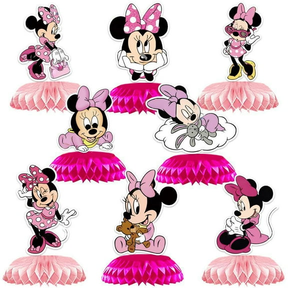 8pcs Minnie Honeycomb Decorations, Cartoon mouse Honeycomb Centerpiece table decor, Birthday Party Supplies Ornaments