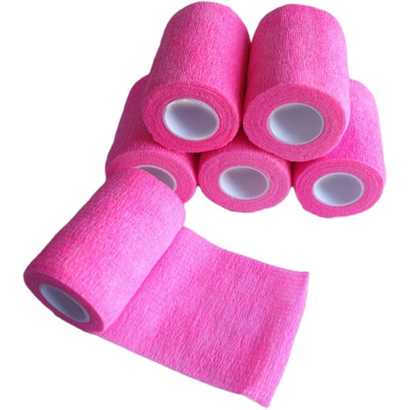6 Pack 3 inches x 5 Yards Self Adhesive Bandage Wrap Breathable Cohesive Vet Wrap for Pets, Elastic Self-Adherent Tape for Sports, Wrist, Ankle (Pink), TM-WDSABV