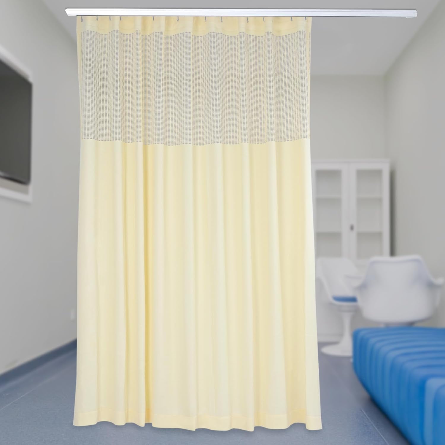 Room Divider Curtain for SPA, Privacy Cubicle Curtain with Mesh Top, 1 Panel, 15ft Wide x 8ft Tall Grommet Curtain