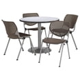 thumbnail image 2 of KFI Studios Mode Round 3.5' Dining Table Set, Brownstone, 4 Medium Oak KOOL Chairs, 2 of 5
