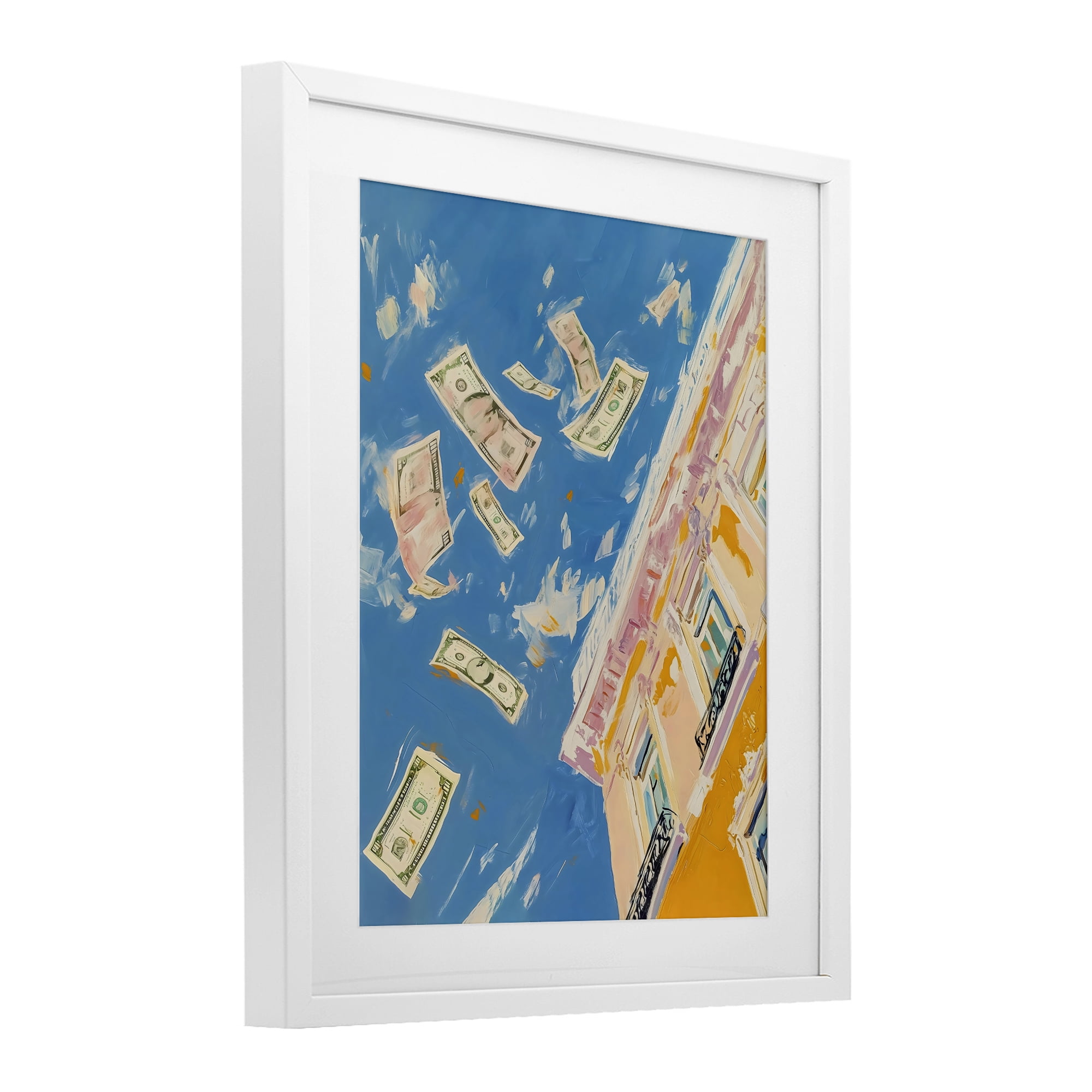 Stupell Industries Money Rain Drifting Past Windows White Framed Print Under Glass, design by The Prints Vibe