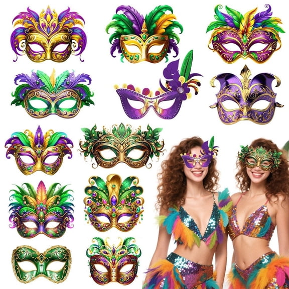Hzzsbu 12pcs Mardi Gras Masks, Carnival Party Masks, DIY Masks, Colorful Unisex Carnival Theme Masks for Brazilian Carnival Ball