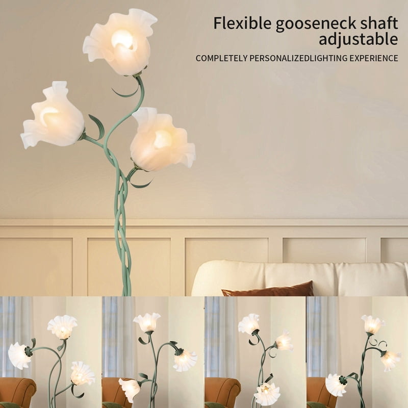 Stylish 3-Headed Flower Floor Lamp with Adjustable LED Arms Modern Tall Standing Light for Living Room, Bedroom, Reading Areas