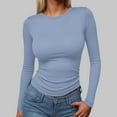 thumbnail image 2 of felwors Women's Boat Neck Tops Long Sleeve Shirts Casual Fitted Tee Shirts Solid Color Fall Basic Clothes Light Blue, S, 2 of 4