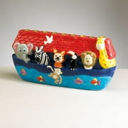 11" Blue and Red Hand Painted Noah's Ark Hanukkah Menorah