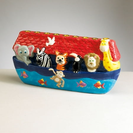 11" Blue and Red Hand Painted Noah's Ark Hanukkah Menorah
