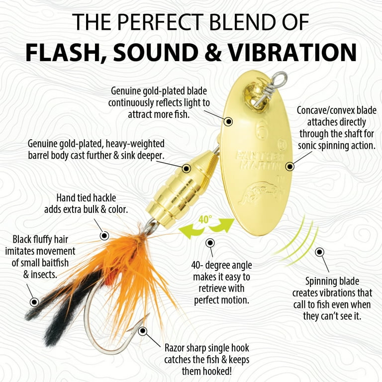 dressed single fishing hooks Panther Martin Inline Spinner - 6 PMFSH Gold / Orange for Trout, Bass, Panfish & more | 1/4 oz