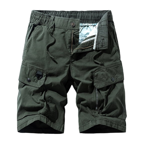 Eryao Mens Outdoor Work Cargo Shorts Elastic Waist Drawstring Shorts Knee Length Lightweight Short Pants with Pockets,Army Green,38