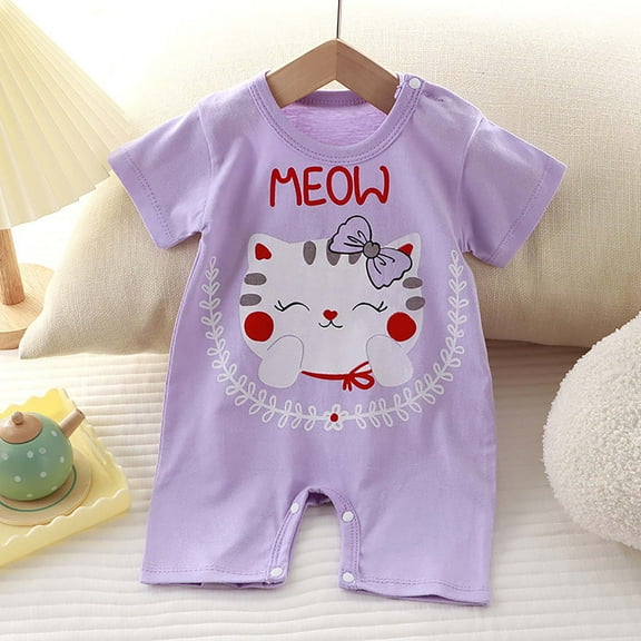 Antinious Short Sleeve Bodysuits for Kids,Boys And Girls Summer Bodysuit,Summer Clog Newborn Kids Cotton Short Sleeve Crawling Suit Kids Onesie Ha Clothes,Purple,59