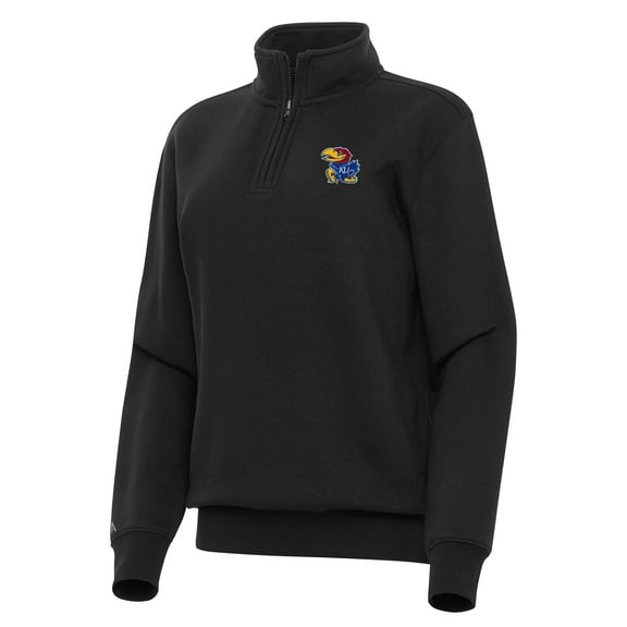 Women's Antigua Black Kansas Jayhawks Victory Quarter-Zip Sweatshirt