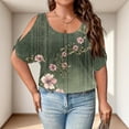 thumbnail image 3 of Plus Size Blusas Elegantes Para Mujer, Plus Size Summer Shirts for Women, Plus Size Cold Shoulder Print Loose Short Sleeve Tee Fashion Commute Daily Wear, Green 4XL, 3 of 4