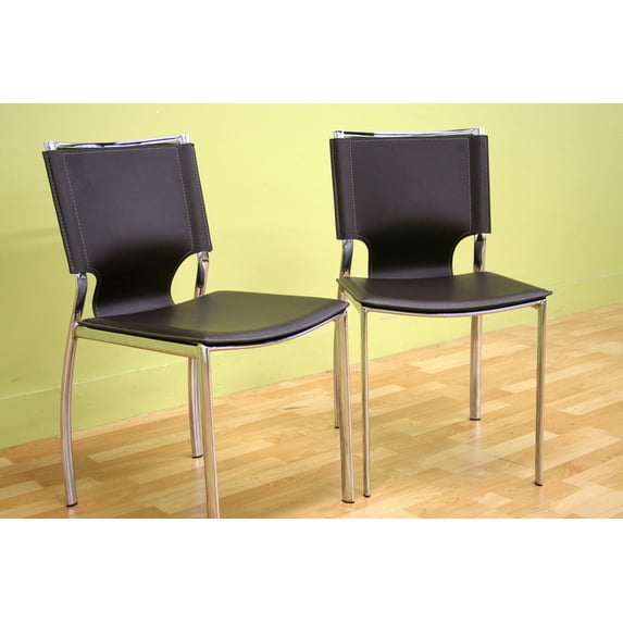 Skyline Decor Dark Brown Leather Dining Chair with Chrome Frame (Set of 2)