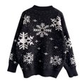 thumbnail image 6 of Lovskoo Merry Christmas Sweaters for Women 2023 Casual Long Sleeve Knitting Round Neck Sweater Blouse Tops Black, 6 of 7