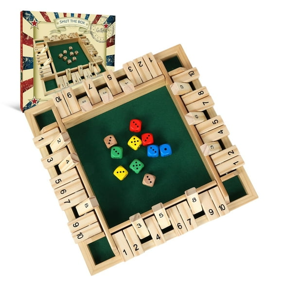 Juego de dados Shut The Box GOTHINK Wooden para 2-4 jugadores con 10 dados