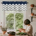 thumbnail image 5 of Herringbone Pattern Window Valance Curtain Vintage Navy Blue Grey Rod Pocket Short Curtain for Living Room, Bedroom & Kitchen Window Decor 54x18in, 5 of 8