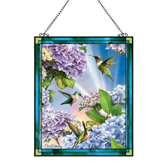 The Bradford Exchange Hummingbird Splendid Songbirds Suncatcher Collection Issue #3 A Symphony of Colorful Elegance for Your Windows Stained Glass Artistry by Dona Gelsinger 6" W x 7.5" H