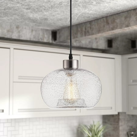 

Rustic 1-Light Brushed Nickel Seeded Glass Design Pendant