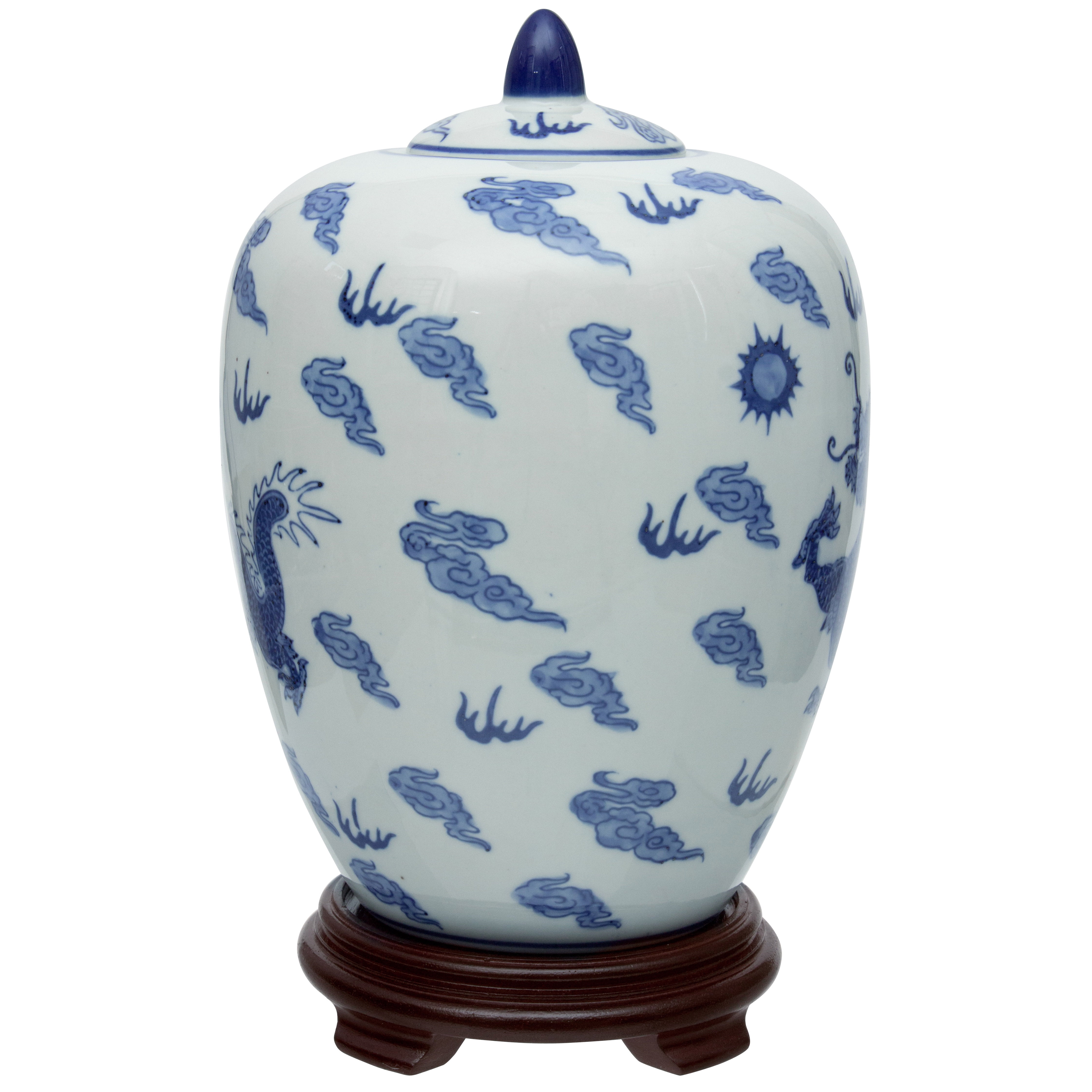 11" Dragon Blue & White Porcelain Vase Jar