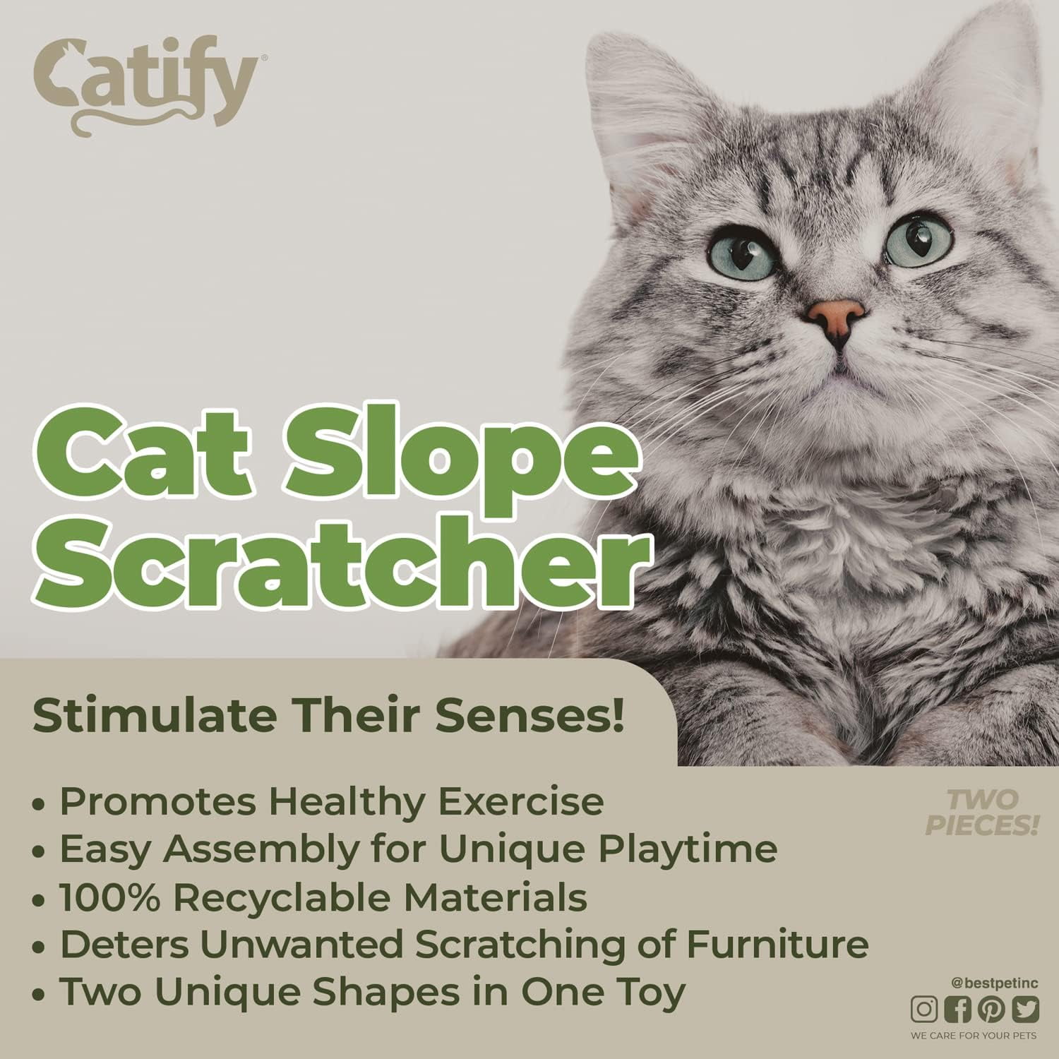 Best Pet Supplies Catify Slope Cat Scratch Pad, Cat Cardboard Scratcher with Catnip, 2-Pack