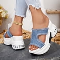 thumbnail image 4 of Rokment Womens Denim Buckles Chunky High Heels Slip on Sandals 2026 Summer Fashion Casual Canvas Platform Wedge Heeled Walking Slides Shoes White Size 8.5, 4 of 5
