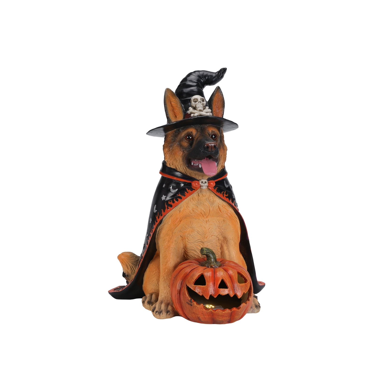 Alvantor Halloween Dog Decorations Shepherd Dog Figurine with Witch Hat & Pumpkin