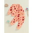 thumbnail image 5 of Yunliwuli Baby Girls 2-piece Outfit, Strawberry Print Long Sleeve Crew Neck Sweatshirt with Elastic Waist Sweatpants Fall Clothes, 5 of 9