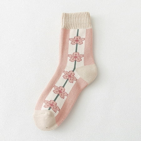 

6 pair Womens Winter Socks Autumn And Winter Mid Tube Socks Printing Warm Stockings Color Random
